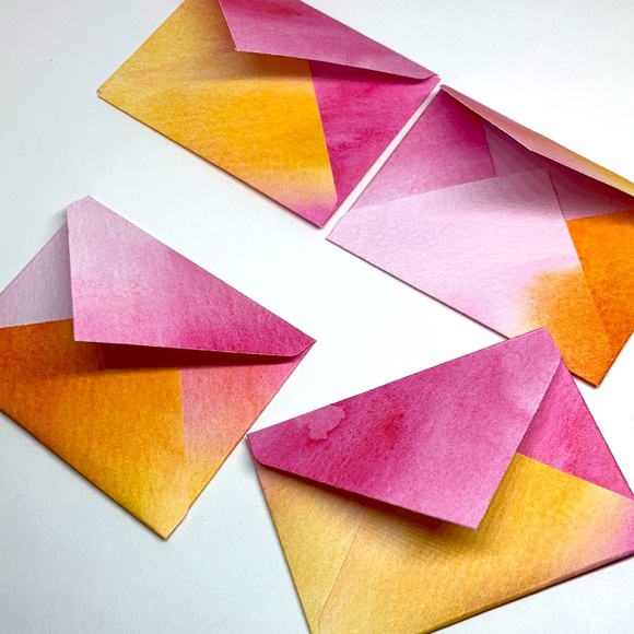 💕Watercolor Pink & Orange mini envelopes - Picture 4 of 7